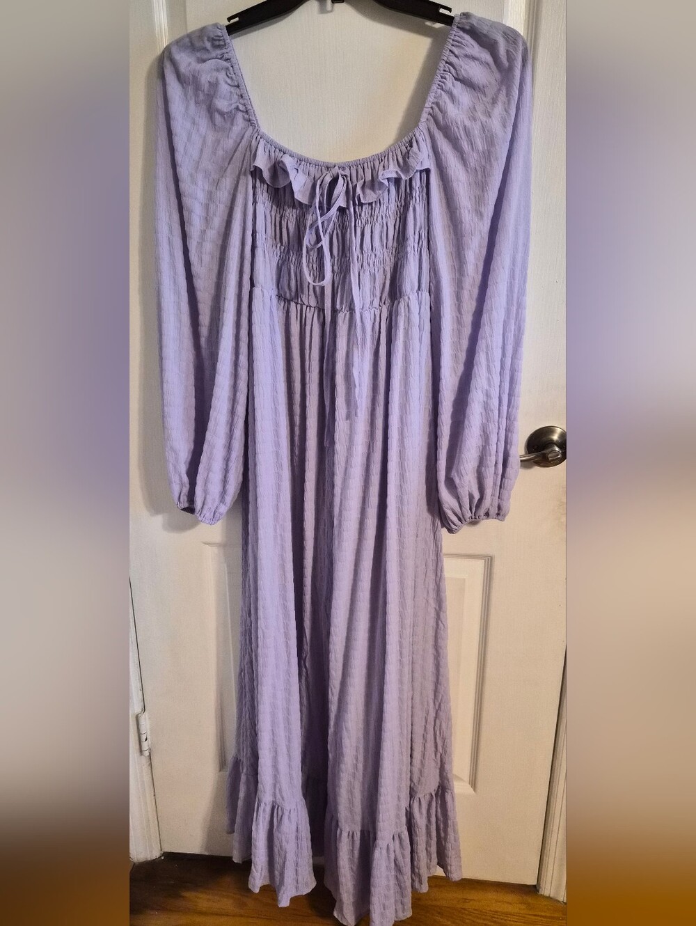 SHEIN Lavender Textured Maxi Dress with Ruffle Neckline